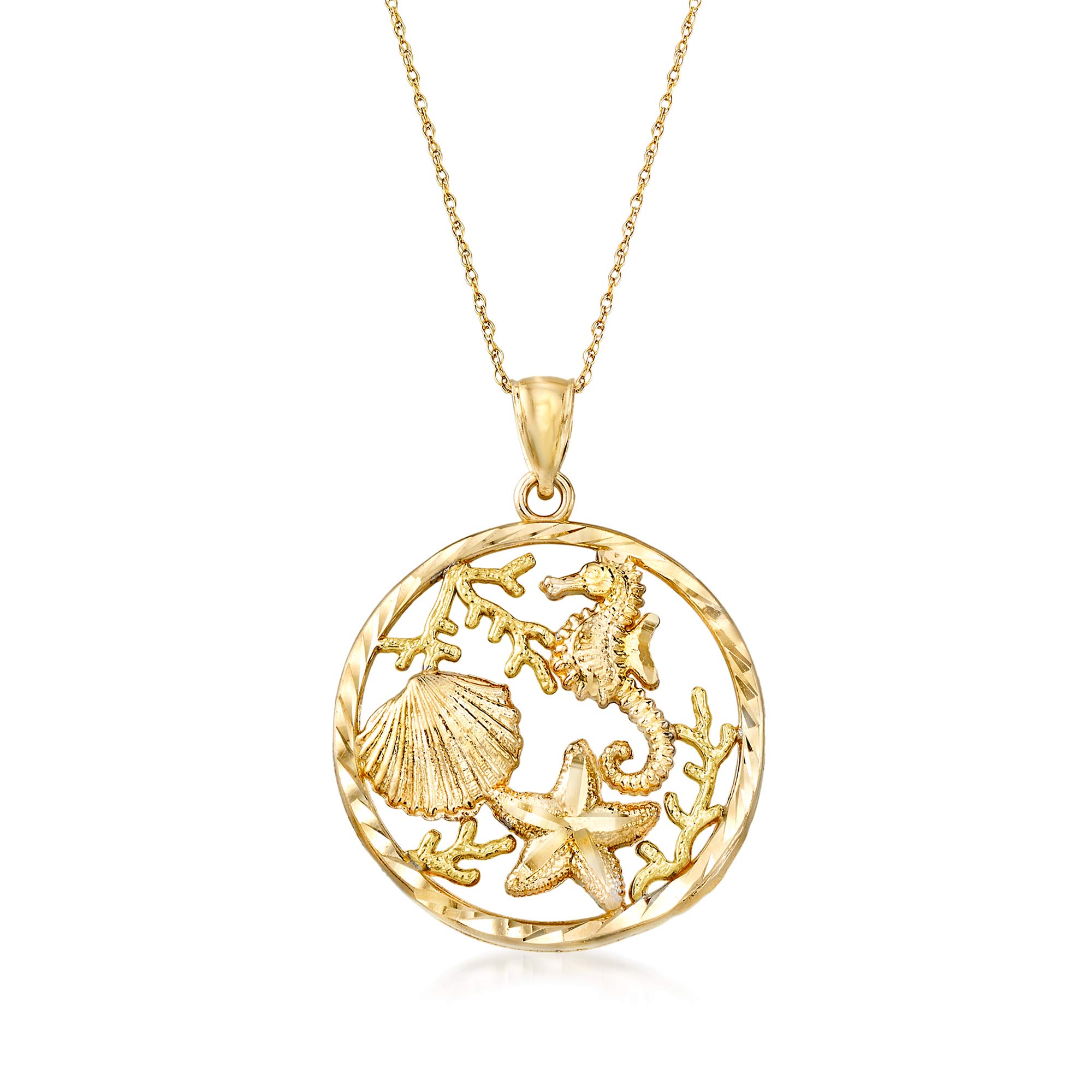 Ross-Simons 14kt Yellow Gold Sea Life Pendant Necklace. 18 inches