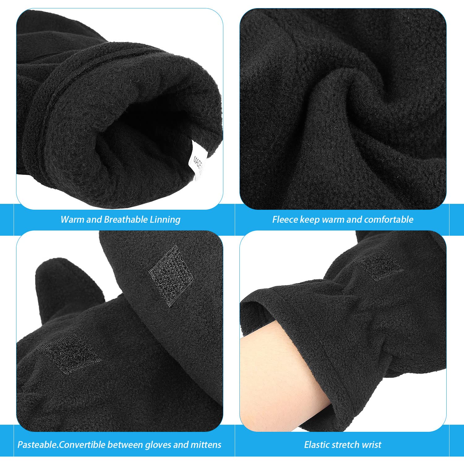 OZERO Winter Warm Gloves 3M Thinsulate Fingerless Convertible Mittens Insulated Polar Fleece Windproof for Running/Cycling/Walking Dogs Thermal for Man and Women (Small,Black)