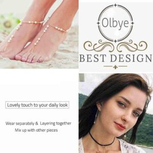 Olbye Pearl Toe Ring Anklet Bracelet Gold Barefoot Sandals Personalize Foot Chain Jewelry for Women Beach Wedding 2 Pcs