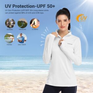 HISKYWIN Womens UPF 50+ Sun Protection Tops Long Sleeve Half-Zip Thumb Hole Outdoor Performance Workout Shirt HF806 White M