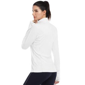 HISKYWIN Womens UPF 50+ Sun Protection Tops Long Sleeve Half-Zip Thumb Hole Outdoor Performance Workout Shirt HF806 White M