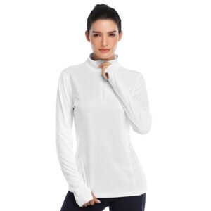 HISKYWIN Womens UPF 50+ Sun Protection Tops Long Sleeve Half-Zip Thumb Hole Outdoor Performance Workout Shirt HF806 White M