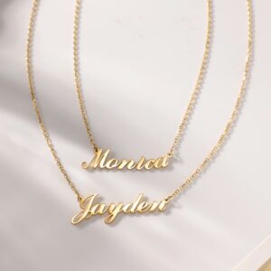 TinyName Custom Name Necklace Personalized, 18K Gold Plated Personalized Layered Choker Name Plate Necklace Customized Name Necklace for Women