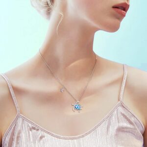 WINNICACA Sea Turtle Necklaces Sterling Silver Turtle Jewelry Created Blue Opal Ocean Jewelry Sea Turtle Gifts for Women Birthday Valentines Day Gifts for Her