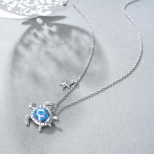 WINNICACA Sea Turtle Necklaces Sterling Silver Turtle Jewelry Created Blue Opal Ocean Jewelry Sea Turtle Gifts for Women Birthday Valentines Day Gifts for Her