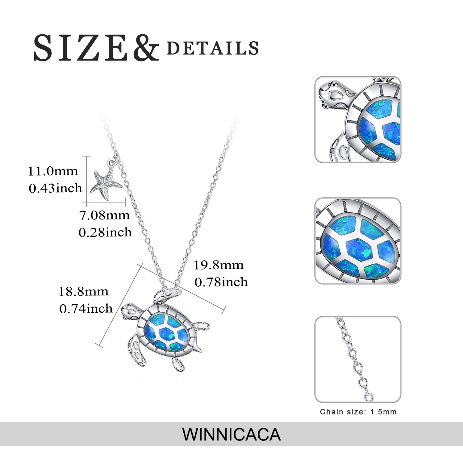 WINNICACA Sea Turtle Necklaces Sterling Silver Turtle Jewelry Created Blue Opal Ocean Jewelry Sea Turtle Gifts for Women Birthday Valentines Day Gifts for Her