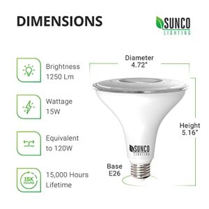 Sunco 6 Pack Outdoor LED Flood Light 1250 LM Waterproof PAR38 LED Bulb Dusk to Dawn, 120W Equivalent 15W, Exterior, Wet-Rated, 6000K Daylight Deluxe, E26 Base, UL