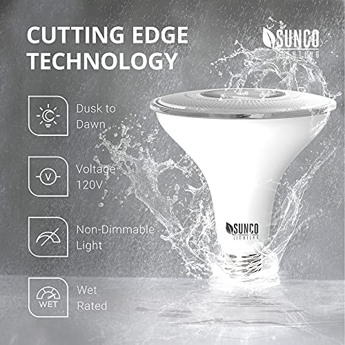 Sunco 6 Pack Outdoor LED Flood Light 1250 LM Waterproof PAR38 LED Bulb Dusk to Dawn, 120W Equivalent 15W, Exterior, Wet-Rated, 6000K Daylight Deluxe, E26 Base, UL