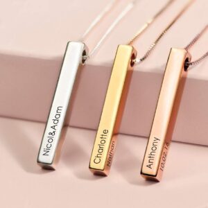 MYKA - Personalized Dimensional 3D Bar - Engraved Name Necklace - Custom Made Jewelry - Jewelry for Her, Women - Dainty Gifts for Mother's Day, Christmas