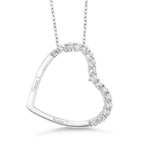 gem stone king 925 sterling silver created white sapphire personalized engraved promise name love heart shape pendant necklace for women (0.50 carat with 18 inch silver chain)