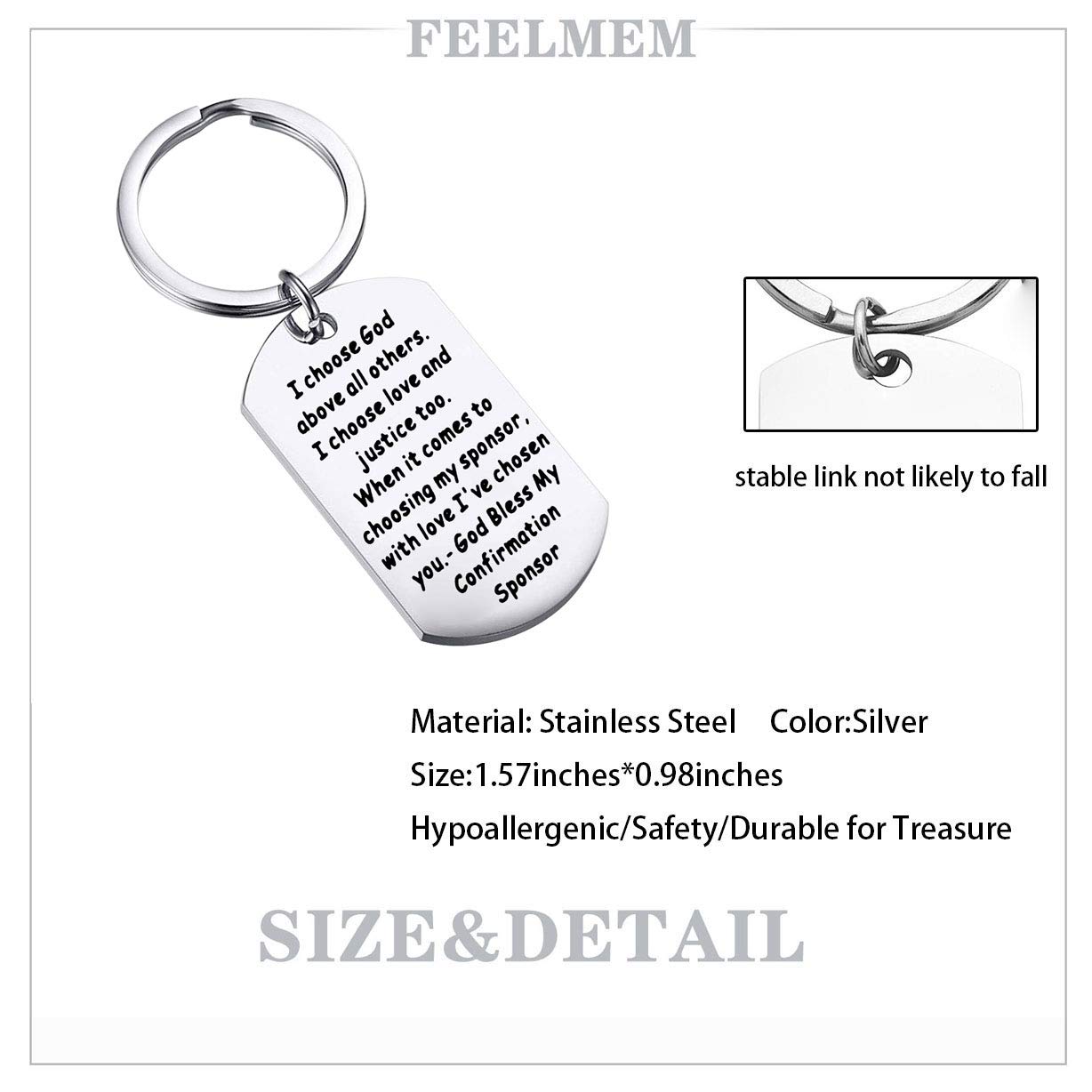 FEELMEM Confirmation Sponsor Gift Sponsor Keychain Sponsor Thank You Keychain Baptism Confirmation Sponsor Proposal Gift for Godparents Godmother Catholic Mentor Gift (silver)