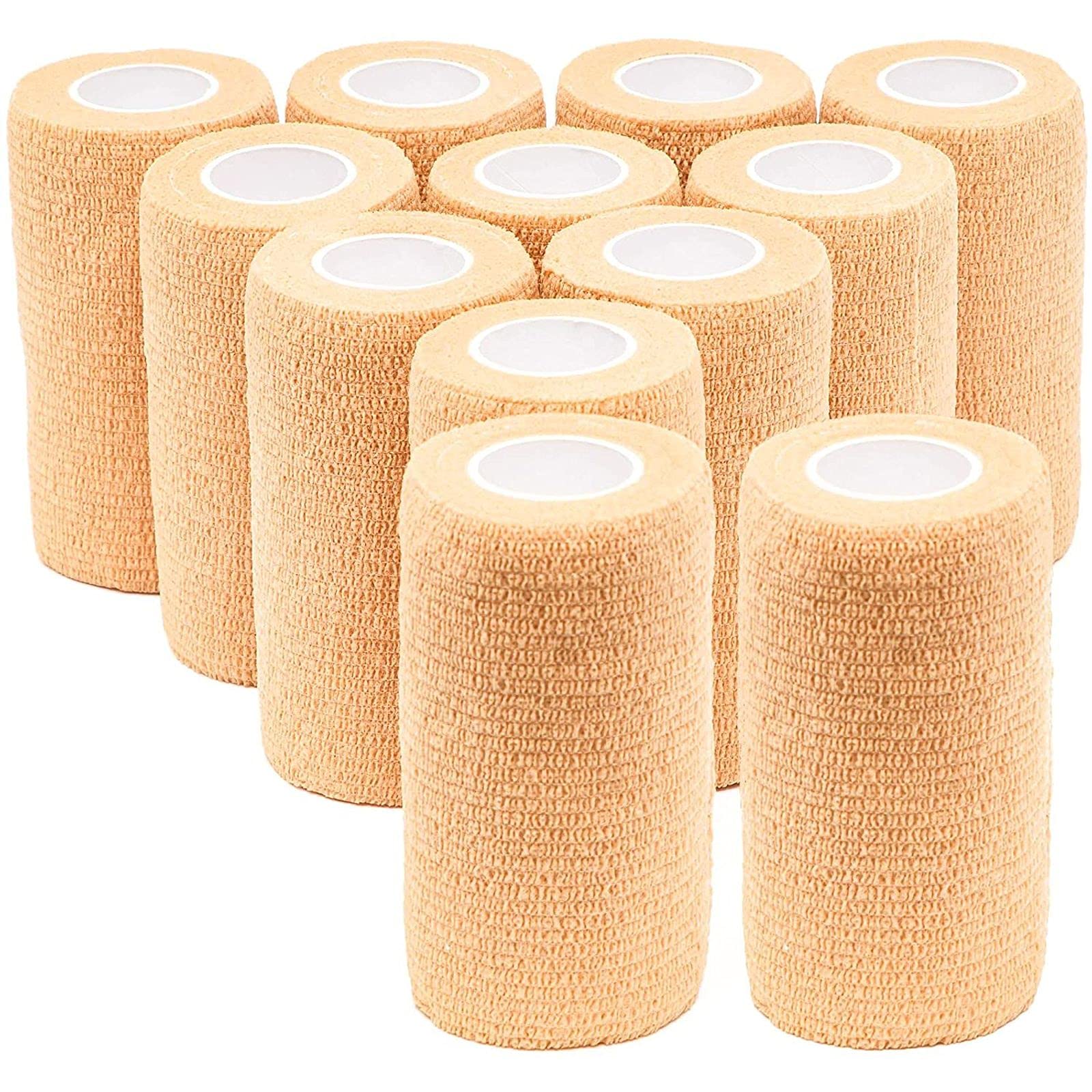 Juvale 12 Rolls Self Adhesive Bandage Wraps, 4 Inch x 5 Yards Cohesive Vet Tape for First Aid (Tan)