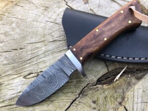 perkin 6.5 inches damascus steel hunting knife with sheath sk300