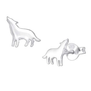 JEWELRITZY 7mm Wolf 925 Sterling Silver Studs Small Tiny Animal Earrings