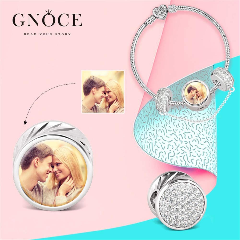 GNOCE Custom Photo Charm Bead Sterling Silver Special Love for You Personalized Picture Charm Rose Gold fit All Bracelets Necklaces (Silver)