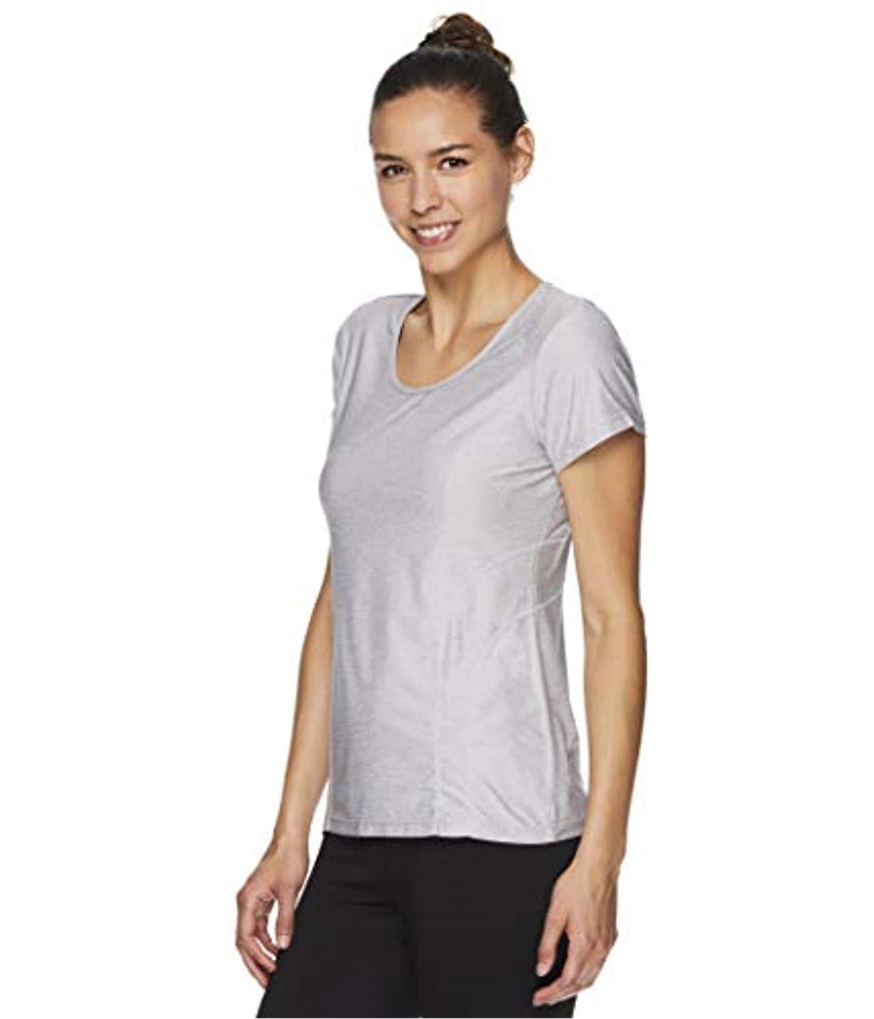 Reebok Women's Gym & Workout T-Shirt - Dynamic Fitted Performance Short Sleeve Athletic Top, Dynamic Ss Silver Sconce Heather, Small