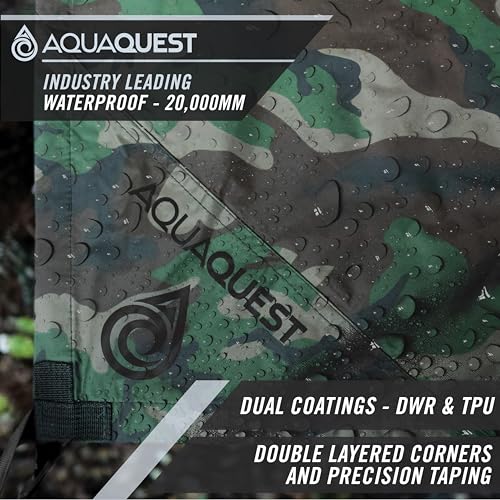 AquaQuest Defender Camping Tarp - Heavy Duty Tent Shelter or Rain Fly - Waterproof Camping Essentials for Hiking, Bushcraft & Hammock, 13 x 10 ft, Olive Drab Kit