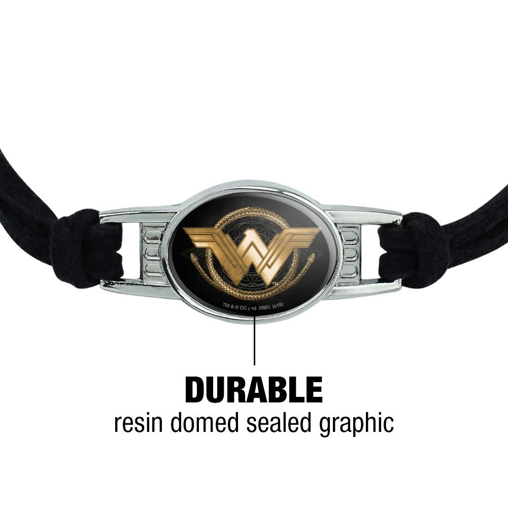 GRAPHICS & MORE Wonder Woman Movie Golden Lasso Logo Novelty Suede Leather Metal Bracelet