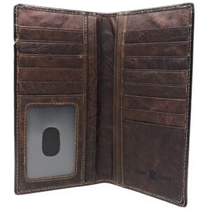 Texas West Genuine Leather Basketweave Floral Tooled Praying Cowboy Mens Long Bifold Wallet 2 colors (Coffee)