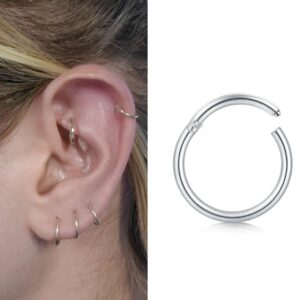 QWALIT Cartilage Earrings Hoop 16G Helix Daith Tragus Piercing Jewelry Stainless Steel CBR Hinged Clicker Septum Ring CZ Sleeper Hoop Earrings