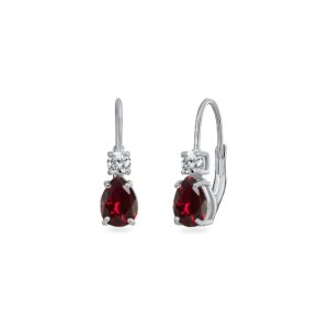 ruby earrings for women sterling silver 7x5mm teardrop synthetic rubys and cz dainty leverback red drop earring for bridesmaids