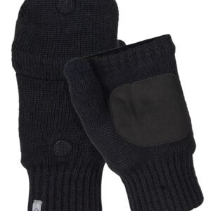 TrailHeads Women’s Fingerless Gloves | Merino Knit Convertible Mittens - black (medium/large)