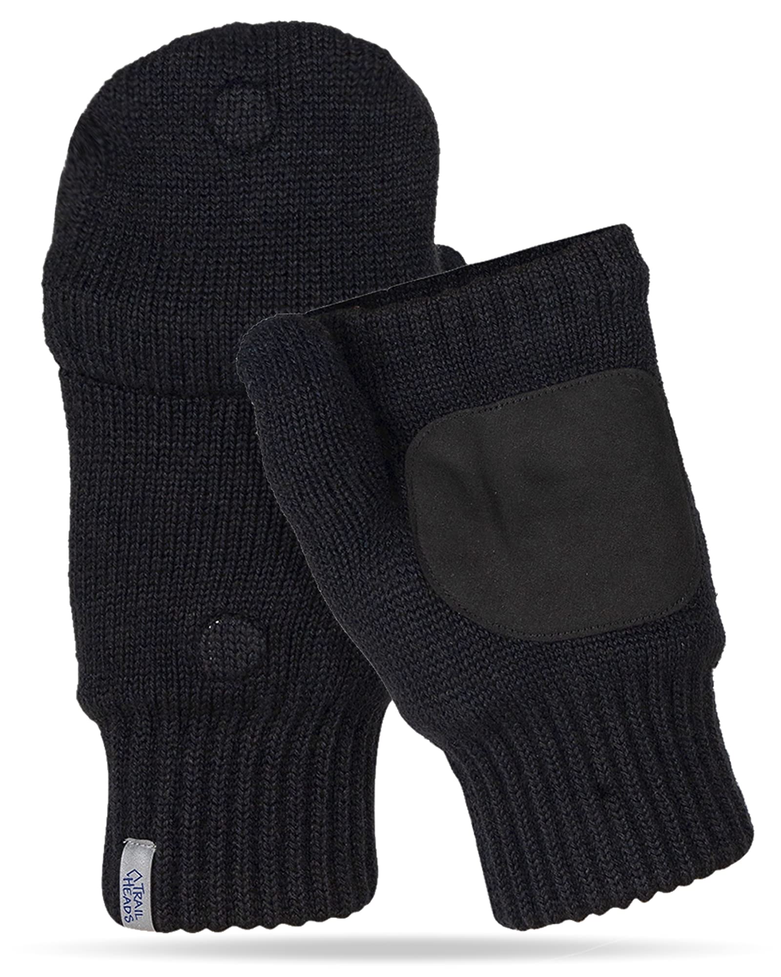 TrailHeads Women’s Fingerless Gloves | Merino Knit Convertible Mittens - black (medium/large)