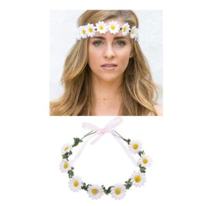 Lawie 8 Pack Boho Flower Crowns Floral Wreath With Ribbon Halo Headbands Garland Wedding Bridal Bridesmaid Headpiece Tiara Sunflower Daisy Rose Hairbands Hawaiian Party Accessories for Kids Women Girl