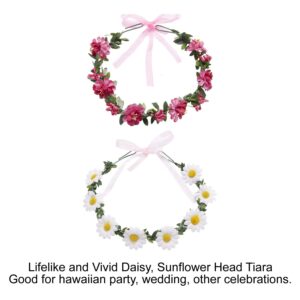 Lawie 8 Pack Boho Flower Crowns Floral Wreath With Ribbon Halo Headbands Garland Wedding Bridal Bridesmaid Headpiece Tiara Sunflower Daisy Rose Hairbands Hawaiian Party Accessories for Kids Women Girl