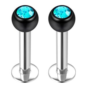 2pc 14g stainless steel labret studs 14 gauge 5/16 8mm 4mm crystal ball monroe earrings medusa piercing jewelry aquamarine