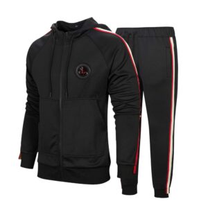 DUOFIER Men's Casual Tracksuit Long Sleeve Full-Zip Running Jogging Sports Jacket and Pants, Black-XL