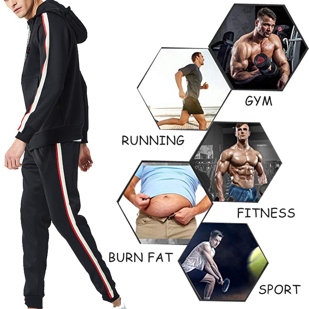 DUOFIER Men's Casual Tracksuit Long Sleeve Full-Zip Running Jogging Sports Jacket and Pants, Black-XL