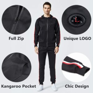 DUOFIER Men's Casual Tracksuit Long Sleeve Full-Zip Running Jogging Sports Jacket and Pants, Black-XL