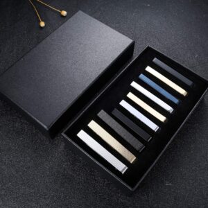 JOERICA 10 Pcs Tie Clips Set for Men Tie Bar Pin Clips Set for Regular Ties Necktie Wedding Business Clips With Gift Box