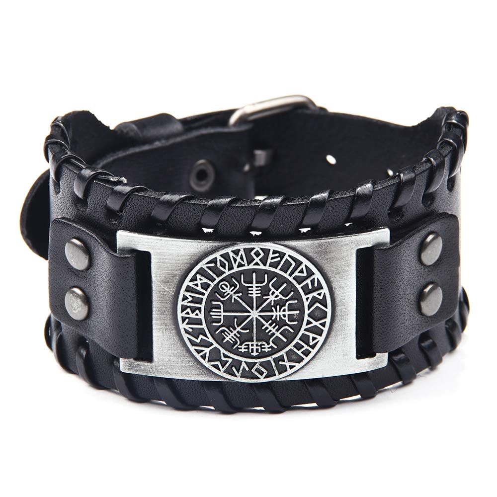 TURTLEDOVE Viking Bracelet Norse Vegvisir - Nordic Bracelet with Runic Compass - Celtic Pagan Jewelry