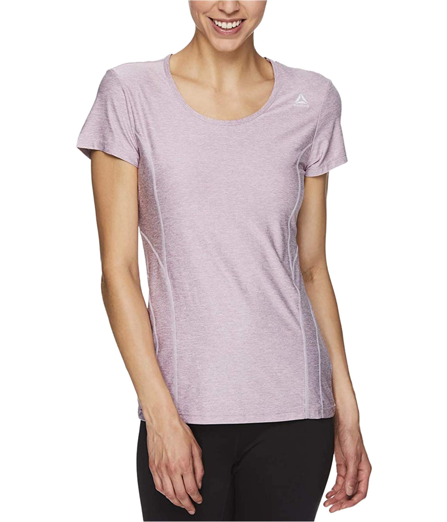 Reebok Womens Reversed Marled Basic T-Shirt, Purple, Large