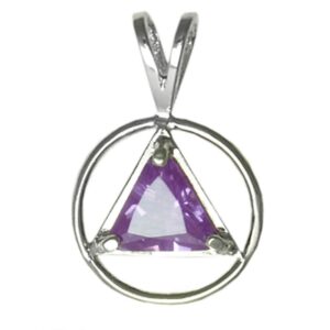 alcoholics anonymous (aa) symbol - sterling silver,aa pendant, 8mm triangle colored cz