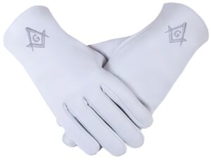 freemasons masonic white leather gloves with sc&g in silver embroidered.size xx-large