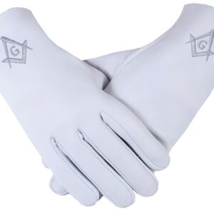 Freemasons Masonic White Leather Gloves with SC&G in Silver Embroidered.Size XX-Large