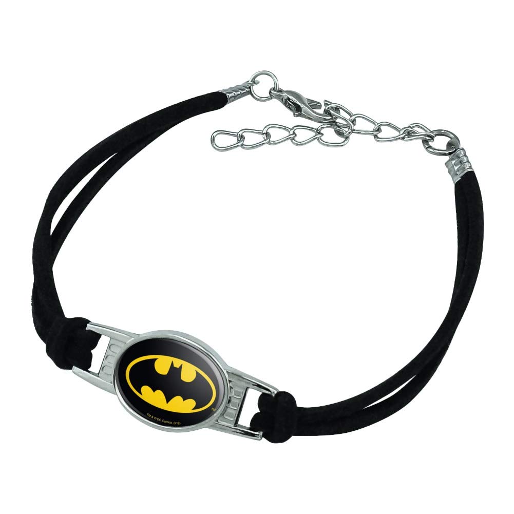 GRAPHICS & MORE Batman Classic Bat Shield Logo Novelty Suede Leather Metal Bracelet