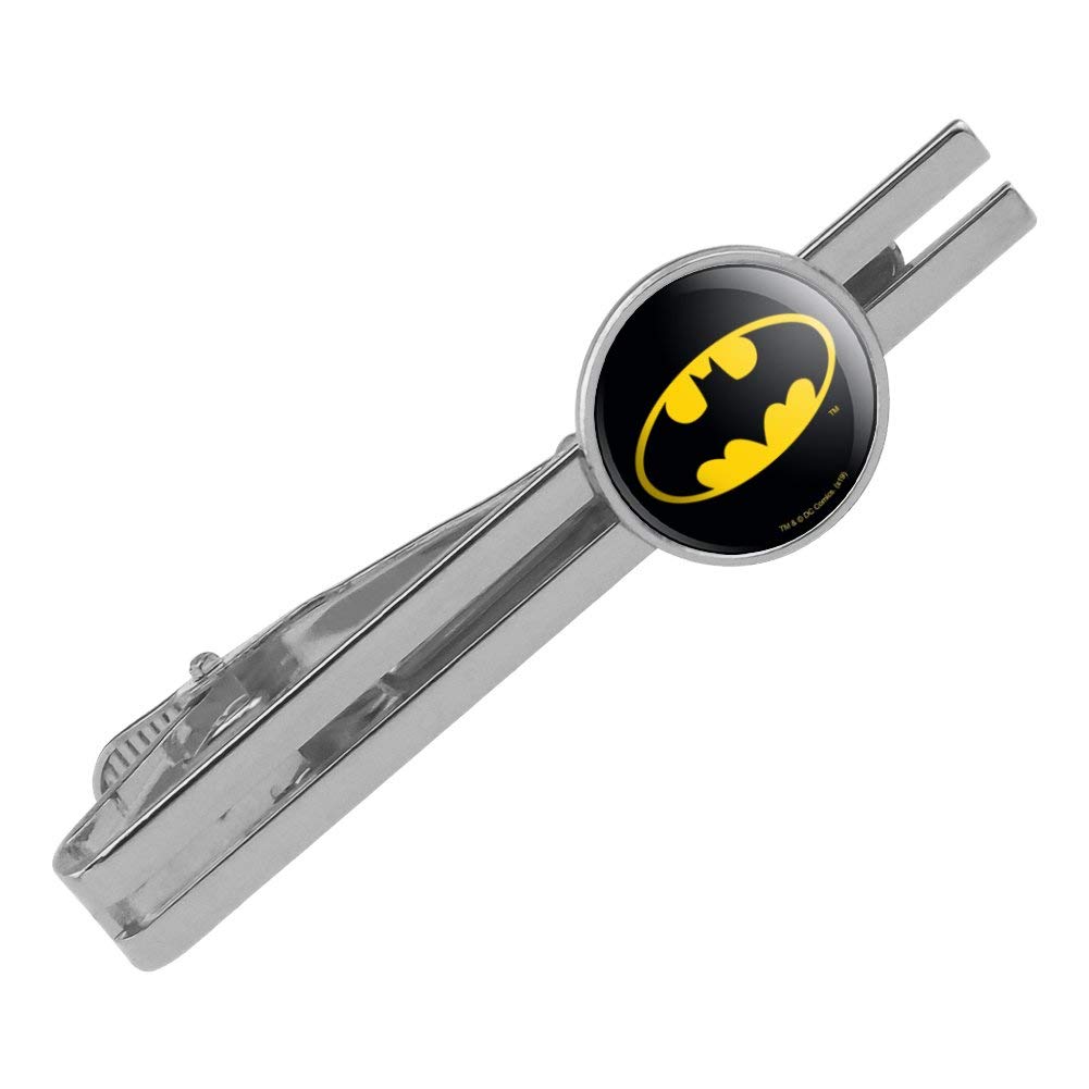 GRAPHICS & MORE Batman Classic Bat Shield Logo Round Tie Bar Clip Clasp Tack Silver Color Plated