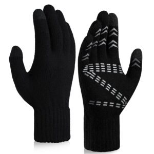 OZERO Winter Gloves Men Women Thermal Knit Touchscreen Running Texting Black