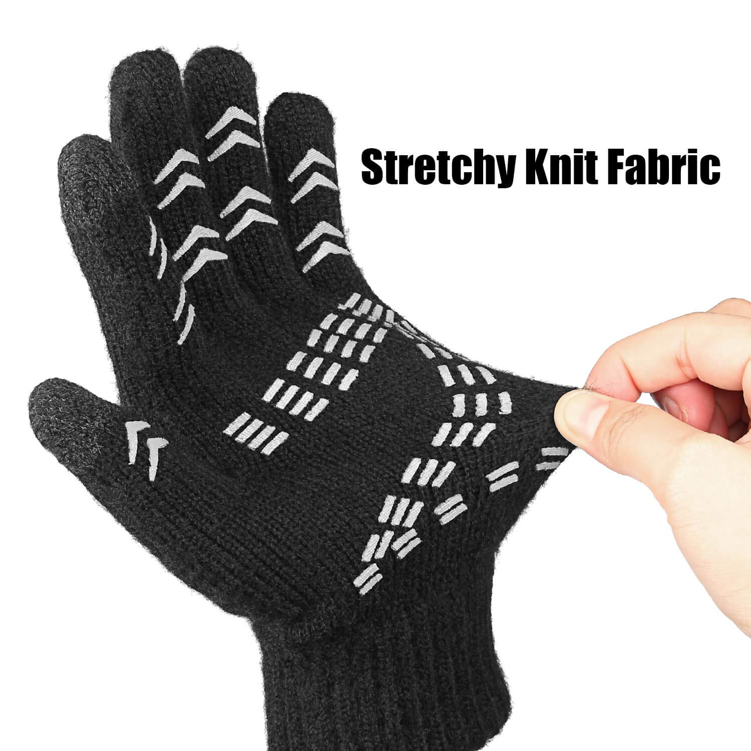 OZERO Winter Gloves Men Women Thermal Knit Touchscreen Running Texting Black