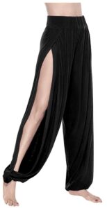 arjosa women's side slit harem yoga pants split wide leg lounge beach pants pajama bottoms (medium, black)