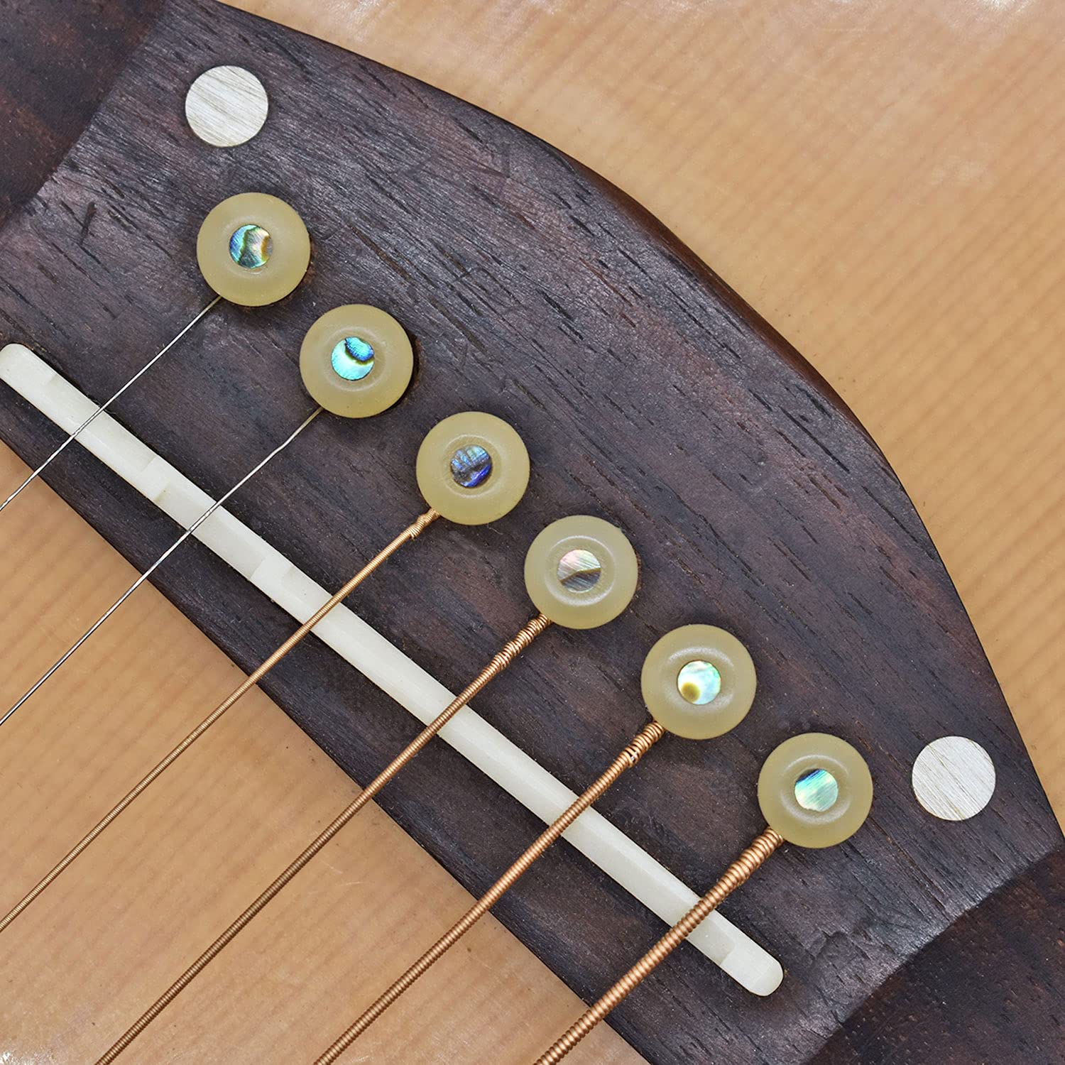 Vencetmat Unbleached Acoustic Guitar Bridge Pins,Made of Real Bones,Inlaid Abalone Dot, Bridge Pin Puller was Included