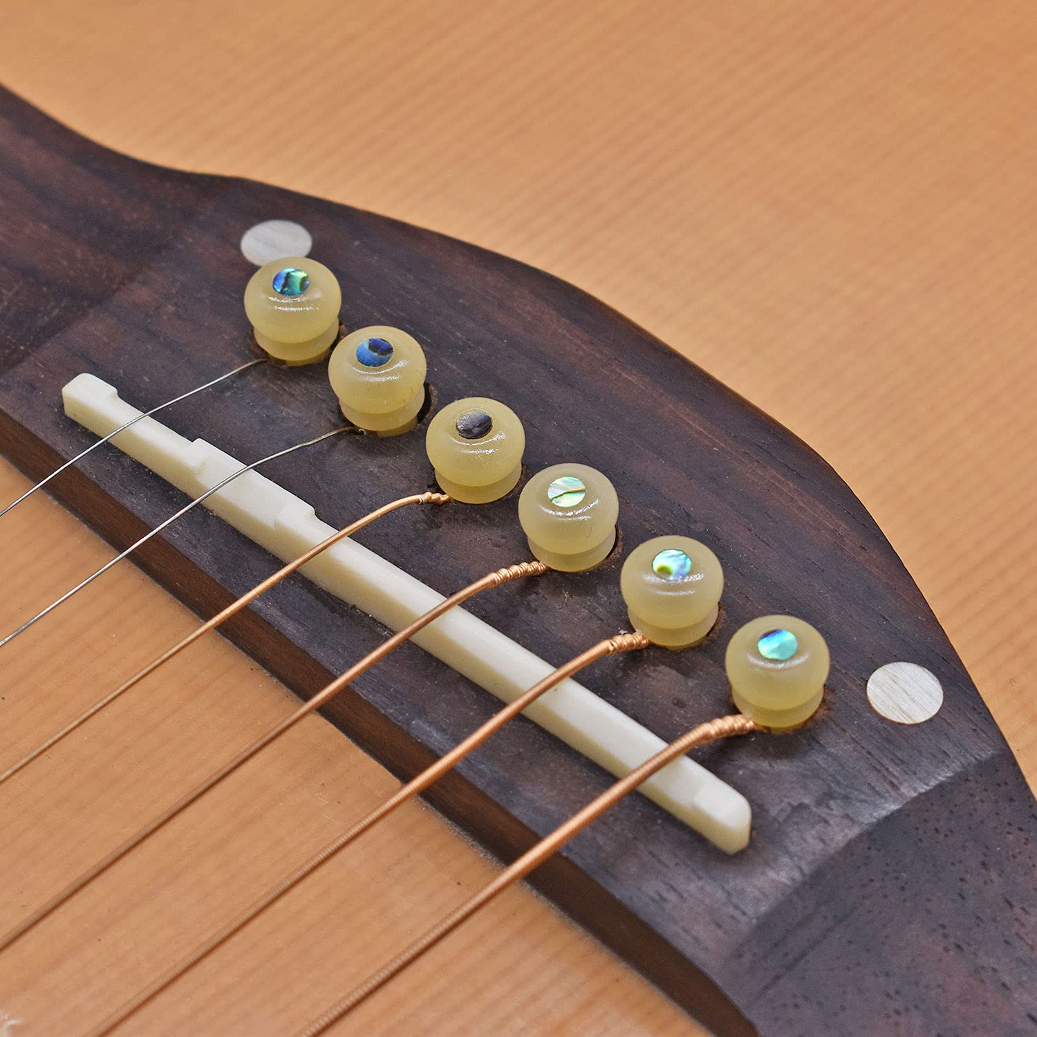 Vencetmat Unbleached Acoustic Guitar Bridge Pins,Made of Real Bones,Inlaid Abalone Dot, Bridge Pin Puller was Included