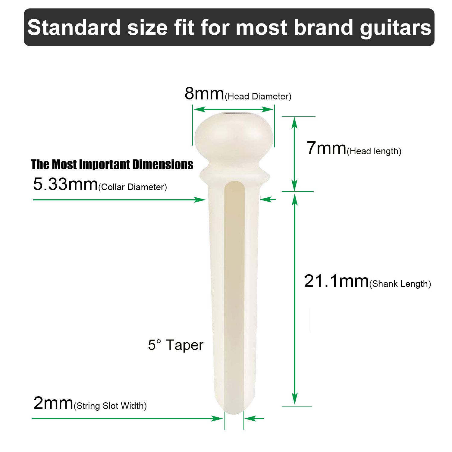 Vencetmat Unbleached Acoustic Guitar Bridge Pins,Made of Real Bones,Inlaid Abalone Dot, Bridge Pin Puller was Included