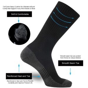 ONKE Cotton Cushion Crew Socks for Men Women Athletics All Seasons Thick Warm Heavy Duty Work Boots Moisture Wicking Control(Black L)