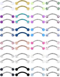 hoeudjo 48pcs 14g glow in the dark snake eyes tongue rings surgical steel curved barbell nipplerings nipple ring body piercing jewelry for women men 16mm 5/8 inch silver-tone rose gold black