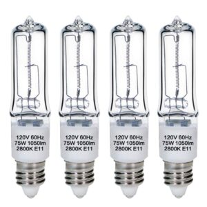 gmy jde11 120v 75w t4 mini candelabra bulb, 1050lm warm white, 2800k clear dimmable jd e11 halogen 75w bulbs, 4pack